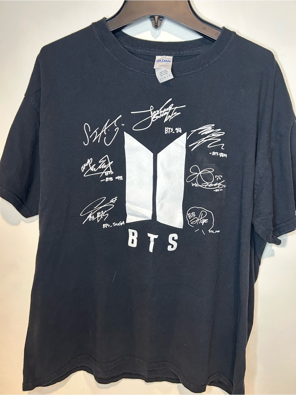 Gildan Black Tee with White BTS Signatures